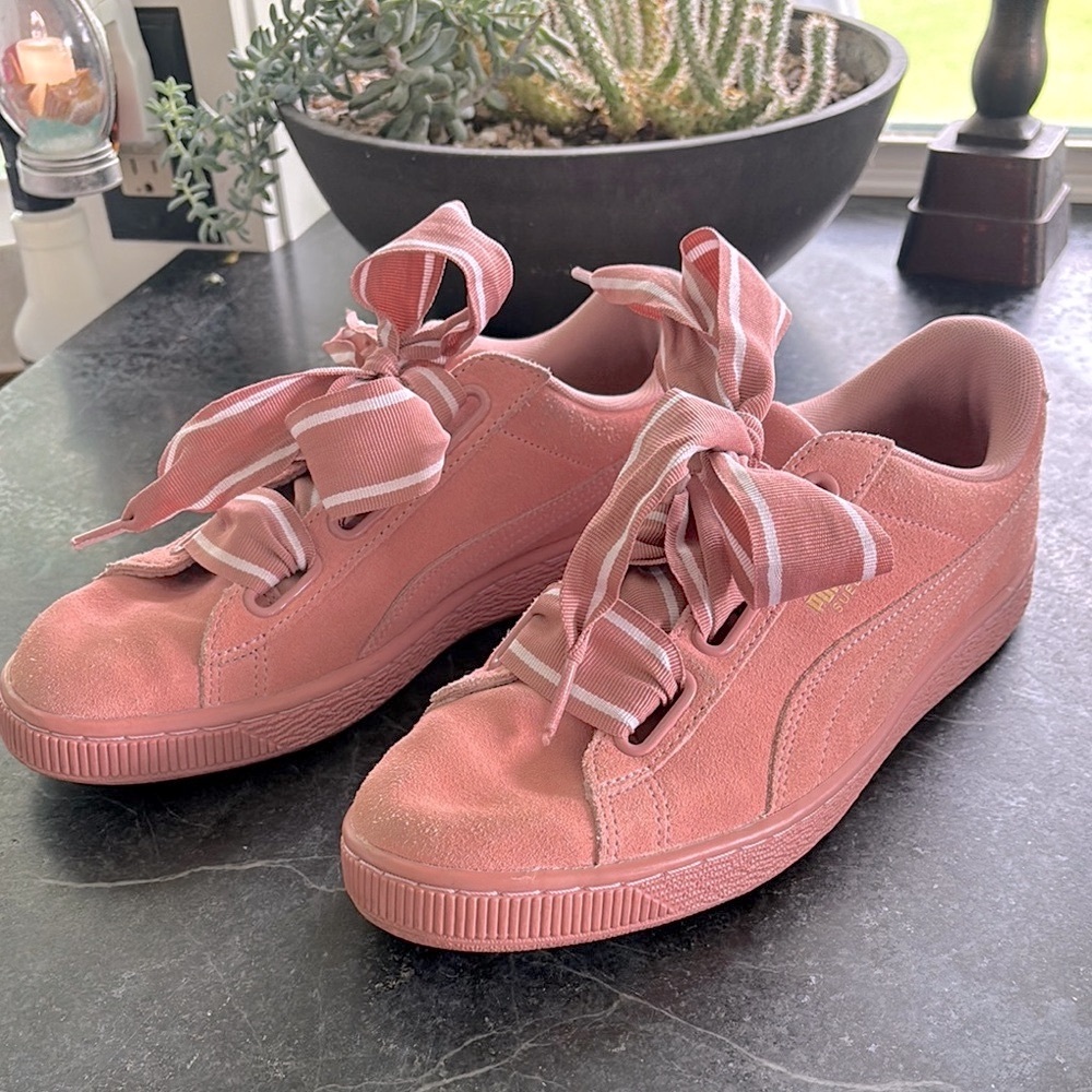Puma Suede Heart Pink Bow Sneakers
